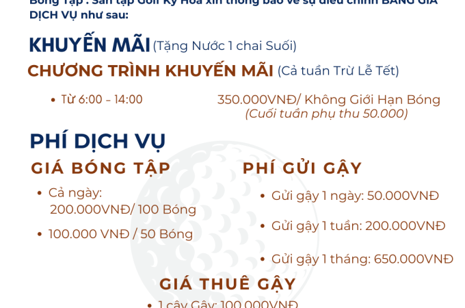 Bảng Giá Sân Tập Golf Kỳ Hòa Quý I - Năm 2024