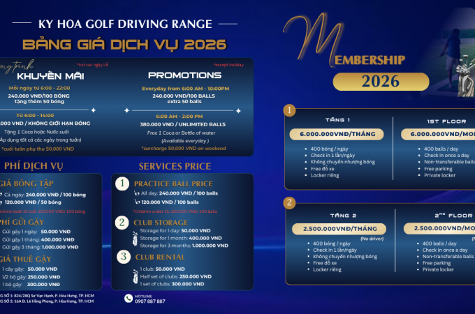 BẢNG GIÁ SÂN TẬP GOLF KỲ HÒA 2026